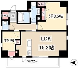 ザ・レジデンスパーク栄 15階2LDKの間取り