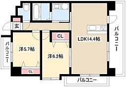 S-FORT西郊通 7階2LDKの間取り