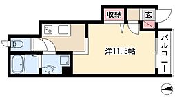 アルモかたばみ 1階ワンルームの間取り