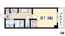 ヴィラパーク鶴舞 5階1Kの間取り