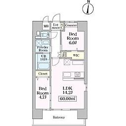 SkyGrace名古屋駅 6階2LDKの間取り