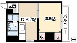 パークサイドメゾン伏見 1DKの間取図画像