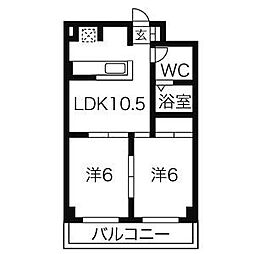 H.I.ビル 2LDKの間取図画像
