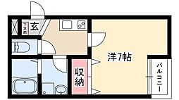 プランドール・エス 1Kの間取図画像