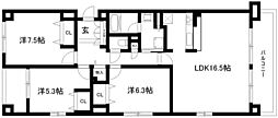 メルヴェイユ徳川 3LDKの間取図画像
