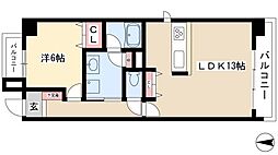 ハピネス城北 1LDKの間取図画像
