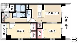 キャトルセゾン代官町 2LDKの間取図画像