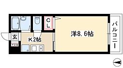 サンシャイン上前津 1Kの間取図画像