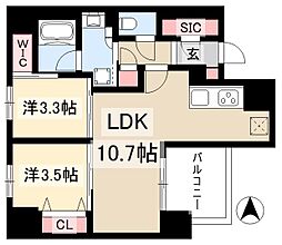 プレサンスロジェ大須白川公園 1LDKの間取図画像
