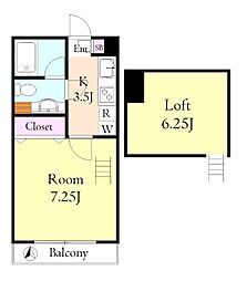 アウローラ 2階1Kの間取り
