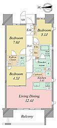 ル・シェモア利町 3SLDKの間取図画像