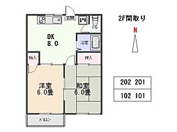メゾン石原 2階2DKの間取り