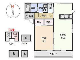 シャンティ韮川　D 201 ｜ 群馬県太田市上小林町1702-1（賃貸アパート1LDK・2階・43.01㎡） その2