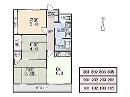 アーバンピーチヒルズ 3階3DKの間取り