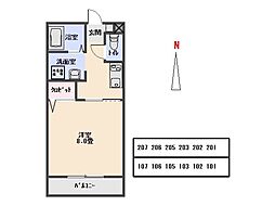 イーストランド 2階1DKの間取り