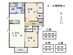 スイート 1階2LDKの間取り