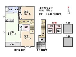 ステラ　B 2階2LDKの間取り