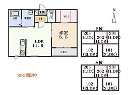 グランディール 2階1LDKの間取り