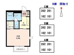 グラン・パルテールC 1Kの間取図画像