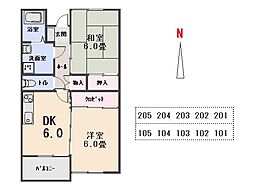 メゾンドブランシェ2 2DKの間取図画像