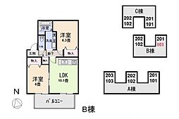 リビングタウン南矢島B 2LDKの間取図画像