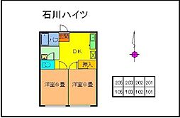 石川ハイツ 2DKの間取図画像