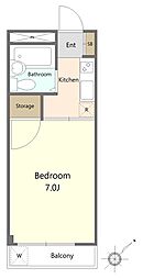 エステートII 4階1Kの間取り