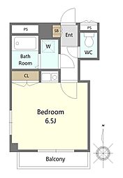 Kフラット 2階ワンルームの間取り