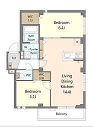 Belle　Sereno 2階2LDKの間取り