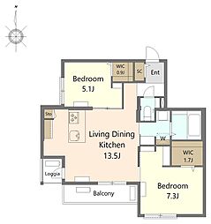 レガーロ・ノンノII 2階2LDKの間取り