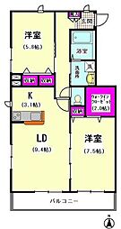 フラット・フォレスト3 2LDKの間取図画像