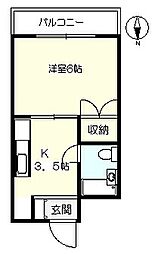 東京メトロ丸ノ内線 新中野駅 徒歩1分の賃貸マンション 2階1Kの間取り