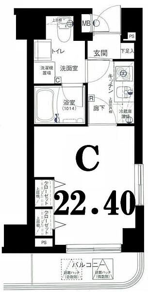 グリフィン横浜・山下町 303｜神奈川県横浜市中区山下町(賃貸マンション1K・3階・22.40㎡)の写真 その2