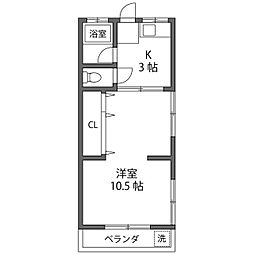 アーバンハイム成城(旧第2みどり荘) 2階1Kの間取り