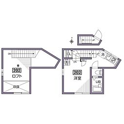グランエッグス桜新町S 2階ワンルームの間取り