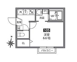 soraせんげん台 1階1Kの間取り