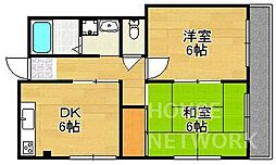京都市営烏丸線 北山駅 バス10分 大宮大門町下車 徒歩2分の賃貸マンション 2階2DKの間取り