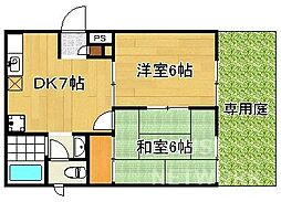 京都市営烏丸線 国際会館駅 徒歩9分の賃貸アパート 1階2DKの間取り