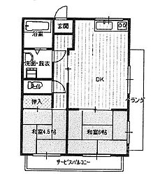 シャンクレール春日1 2DKの間取図画像