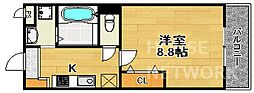 グランディール西院 1Kの間取図画像