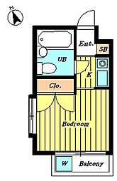 ホワイトハウスA 1階ワンルームの間取り