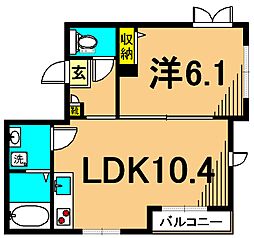 JR京浜東北・根岸線 大井町駅 徒歩12分の賃貸マンション 2階1LDKの間取り
