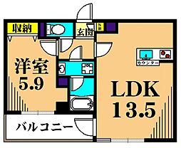 アミーゴ南馬込 1LDKの間取図画像