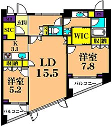 パシフィックレジデンス目黒本町 2LDKの間取図画像