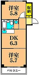 仙台坂アルカディア 2DKの間取図画像