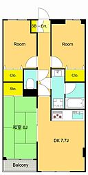 グレイスコート多摩川 3DKの間取図画像