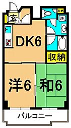 三越ゼームス坂マンション 5階2DKの間取り