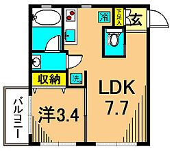 アヴァロン大森西 3階1LDKの間取り