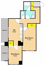 グラスハイム 5階2DKの間取り