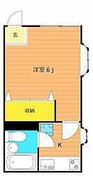 ウイング塩山 2階1Kの間取り
